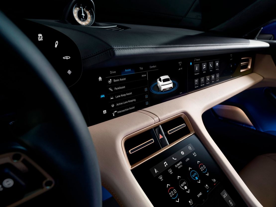 The Porsche Taycan has very few switches and knobs. Instead, most controls are operated through touchscreens.