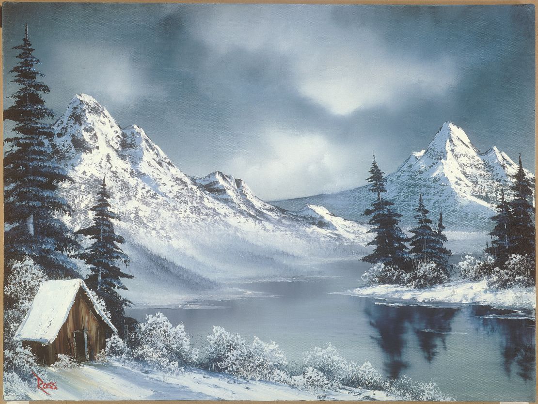 Ross almost never painted people. Even when he painted winter cabins, he never painted smoke coming from the chimney, indicating they were empty.
