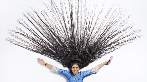 Nilanshi Patel holds the record for world's longest hair on a teenager. The 16-year-old's hair is 5 feet 7 inches long.