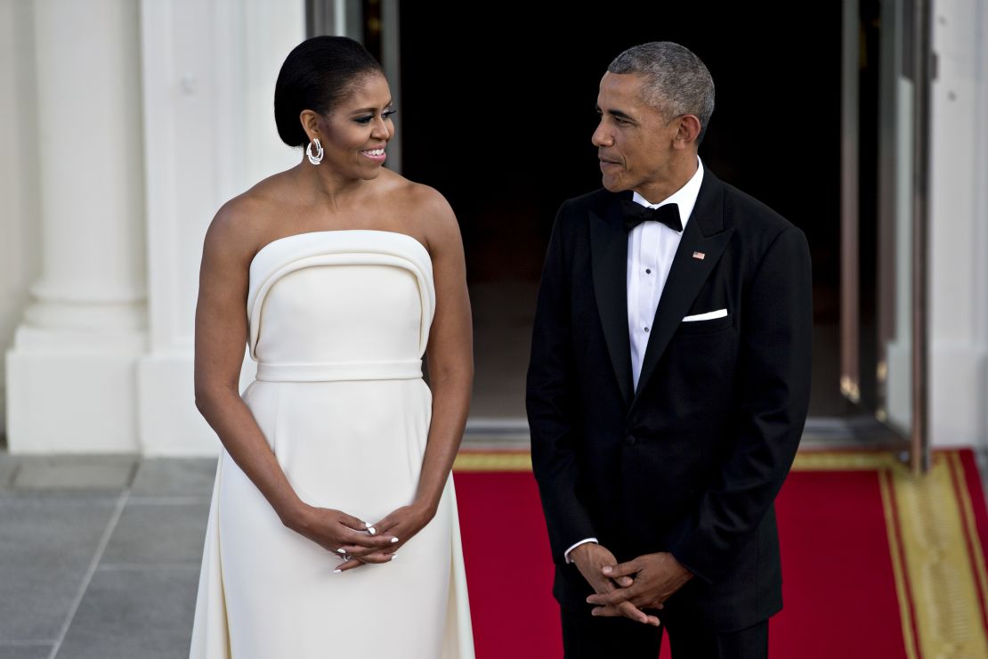 Michelle Obama wears Brandon Maxwell at a 2016 state dinner at the White House with Singapore's Prime Minister Lee Hsien Loong.