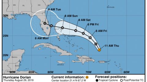 Hurricane Dorian path, Thursday August 29, 2019, 11 a.m.