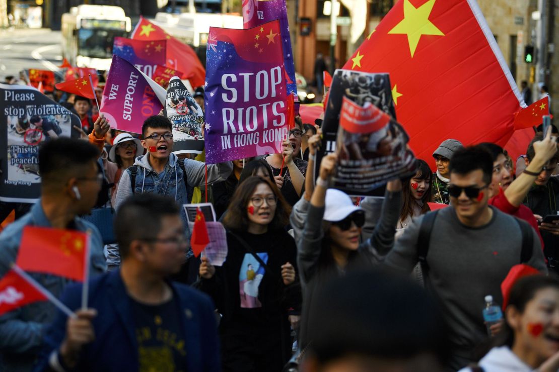 Pro-China activists in Sydney on August 17, 2019, rallying against ongoing protests in Hong Kong.