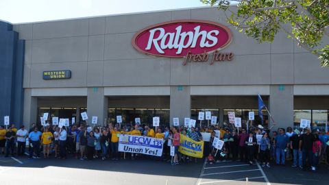 Ralphs supermarket workers in California  protested outside local stores recently to raise pressure on the company in contract negotiations.