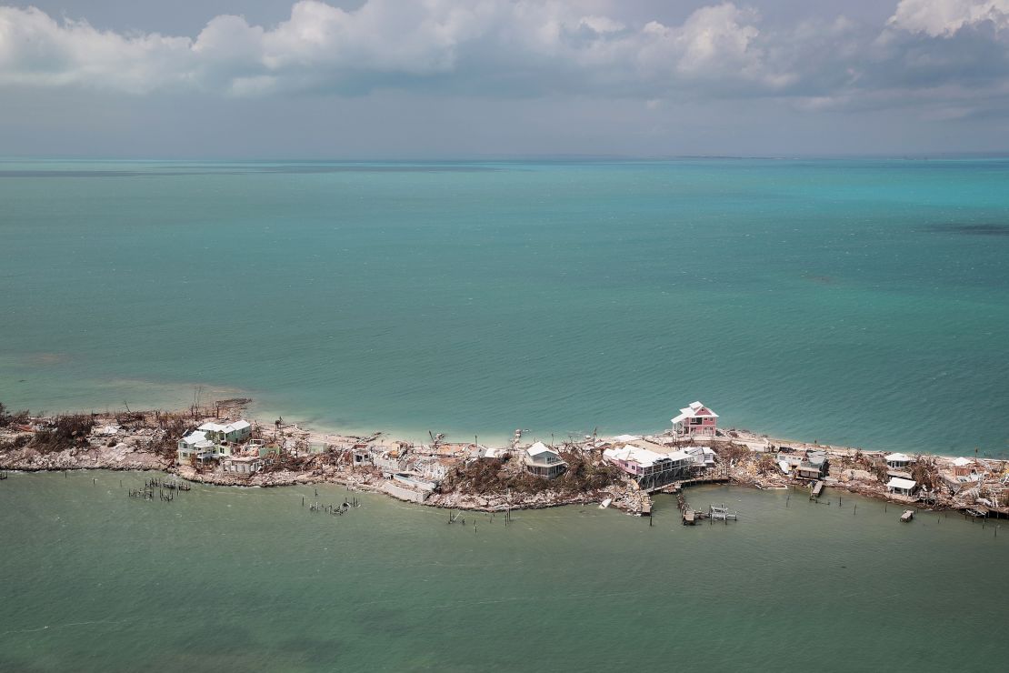 An aerial view of damage caused by Hurricane Dorian is seen on Great Abaco Island on September 4.