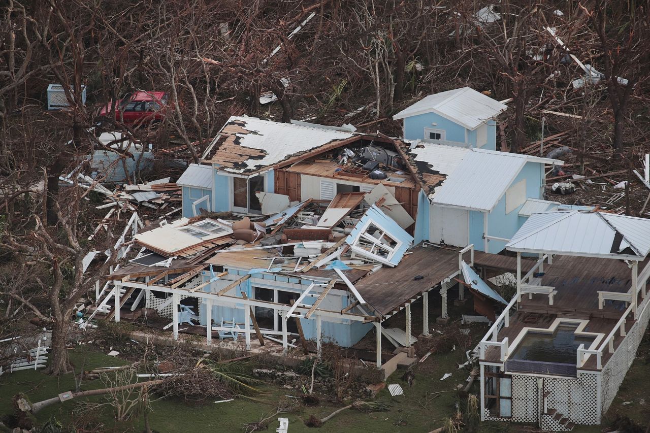 An aerial view of damage on the Bahamas' Great Abaco island.