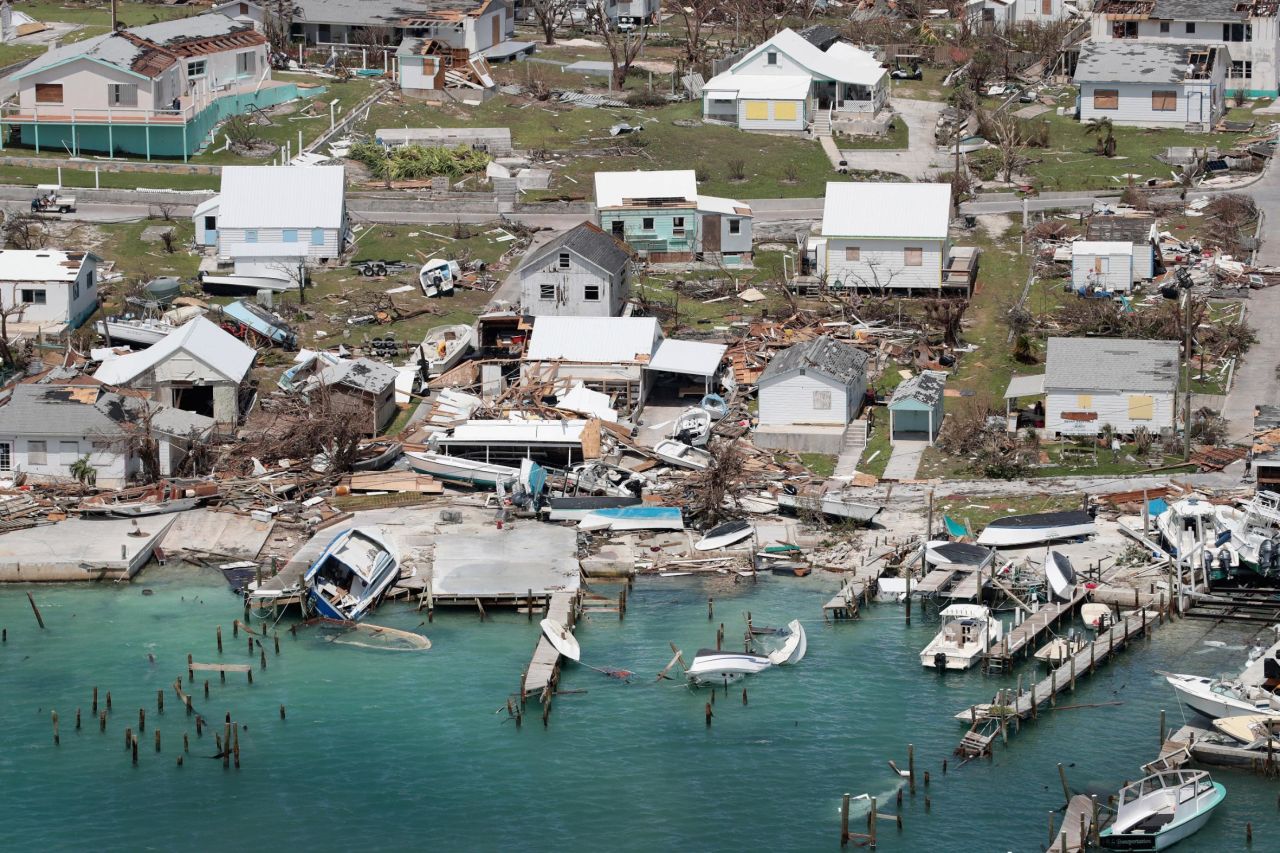 Boats, docks and houses are destroyed on the island of Great Abaco.