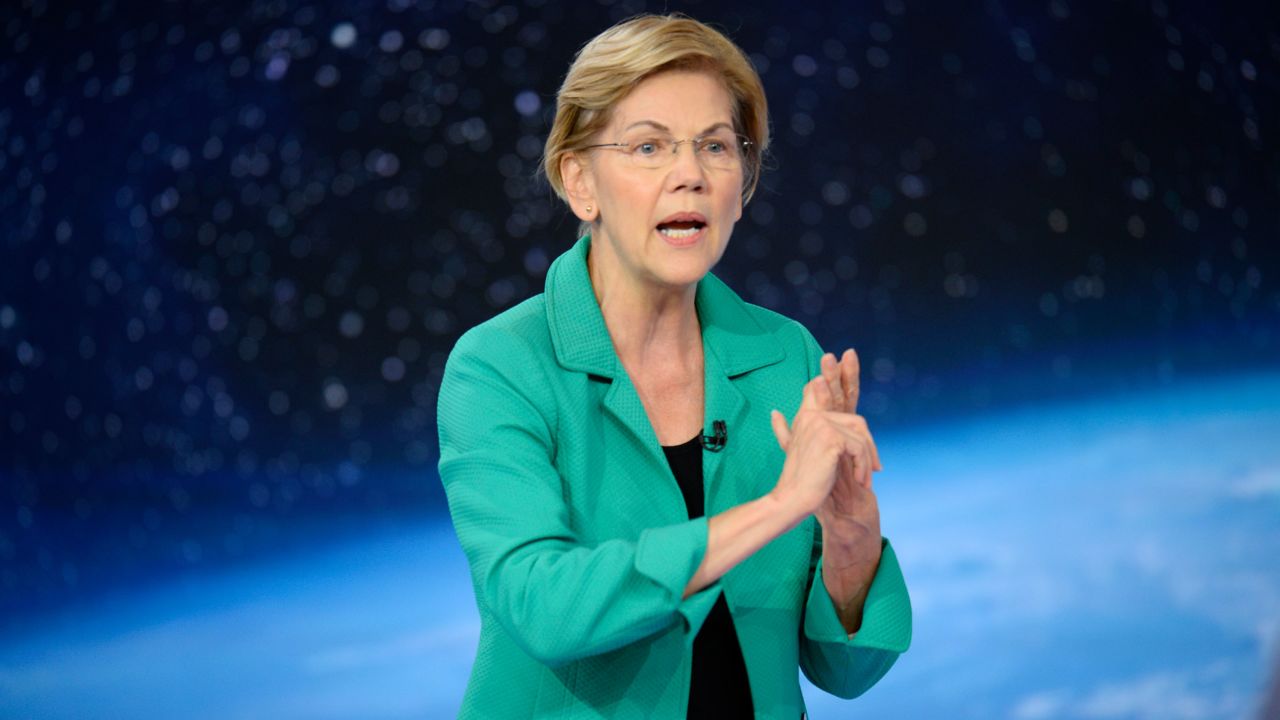 Democratic presidential candidate Elizabeth Warren participates in a climate crisis town hall hosted by CNN in New York on September 4, 2019.