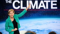 Democratic presidential candidate Elizabeth Warren participates in CNN's climate crisis town hall in New York on September 4, 2019.
