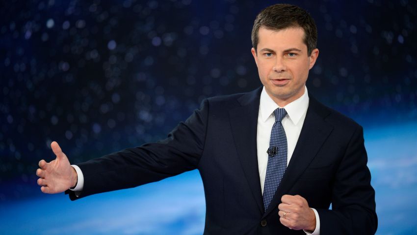 Democratic presidential candidate Pete Buttigieg participates in CNN's climate crisis town hall in New York on September 4, 2019.