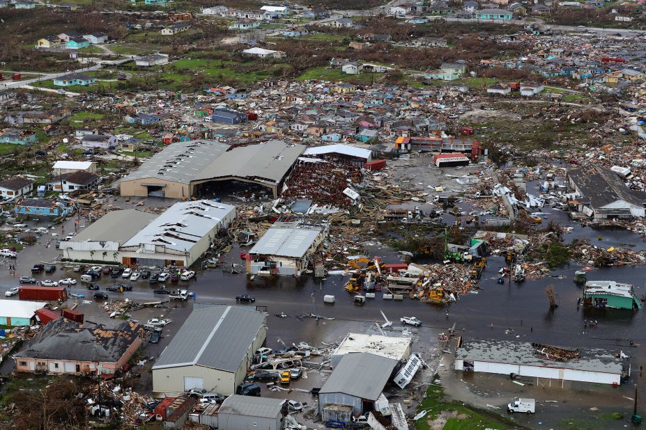 This aerial image shows damage on the Bahamas' Great Abaco island on Tuesday, September 3.