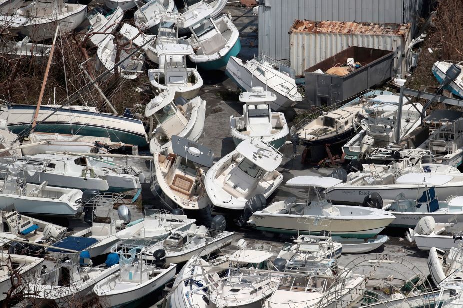 Boats are piled up on the Bahamas' Great Abaco island on September 4.