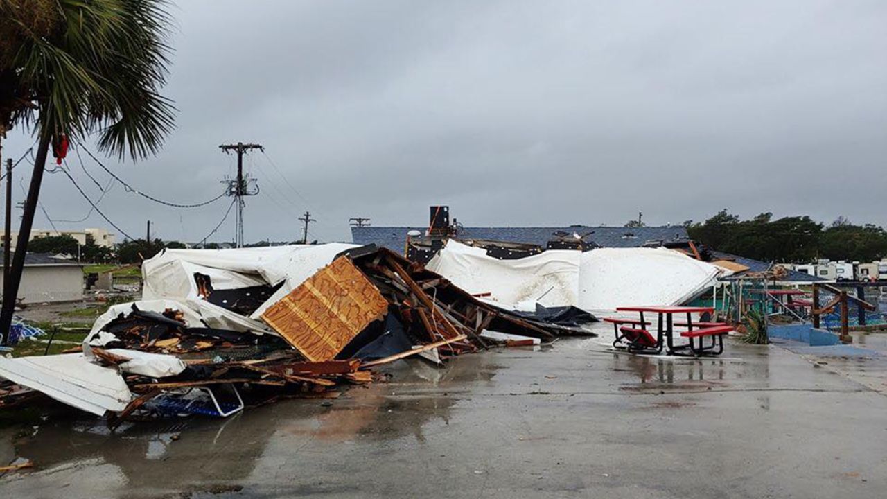 A tornado flattened mobile homes and other structures Thursday in Emerald Isle, North Carolina, the National Weather Service said.