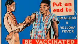 Nigeria Department of Health poster showing an African in traditional clothing being inoculated. Illustrated by A Folorin (Photo by David Pollack/Corbis via Getty Images)