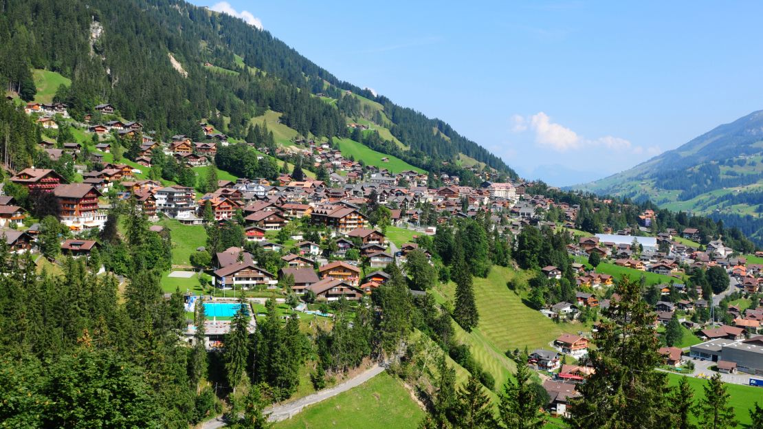 The Swiss mountain village of Adelboden in the Bernese Oberland region.