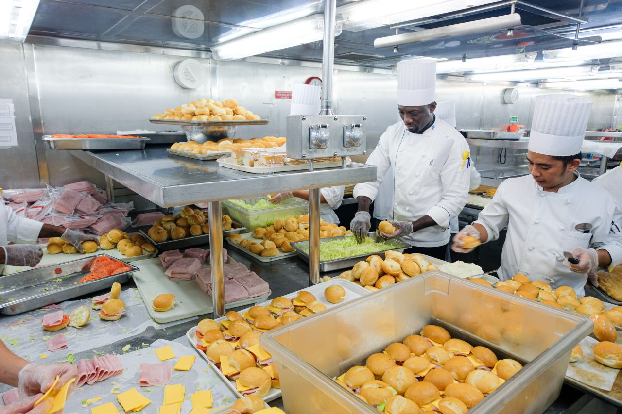 Royal Caribben chefs preparing meals for the Bahamas.