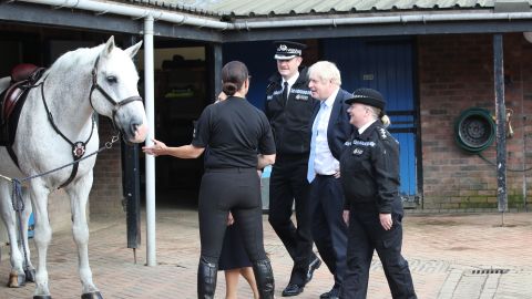 Prime Minister Boris Johnson was introduced to a police horse just before his speech.