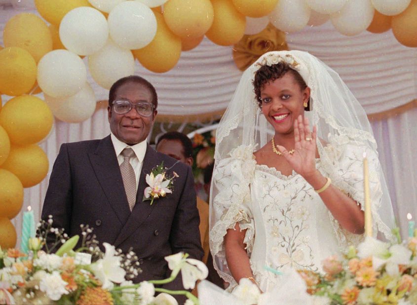 Mugabe marries Grace Marufu on August 17, 1996. Earlier in the year, he was re-elected President after all of his opponents dropped out of the race.