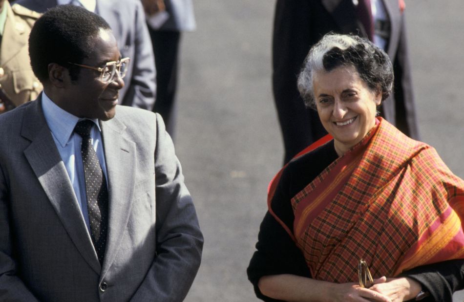 Mugabe is seen with Indian Prime Minister Indira Gandhi in New Delhi in 1983.