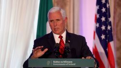 US Vice President Mike Pence speaks to members of the media after holding talks with Irish Prime Minister Leo Varadkar at Famleigh House in Phoenix Park, Dublin, on September 3, 2019, on day two of the US Vice President's visit to Ireland.