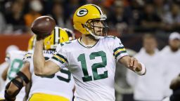 CHICAGO, ILLINOIS - SEPTEMBER 05: Aaron Rodgers #12 of the Green Bay Packers throws a pass during the first quarter against the Chicago Bears in the game at Soldier Field on September 05, 2019 in Chicago, Illinois. (Photo by Jonathan Daniel/Getty Images)