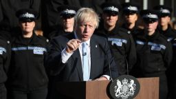 Britain's Prime Minister Boris Johnson speaks during a visit with the police in West Yorkshire, northern England, on September 5, 2019. - UK Prime Minister Boris Johnson called Thursday for an early election after a flurry of parliamentary votes tore up his hardline Brexit strategy and left him without a majority. Johnson was on a campaign footing on September 5 as he launched a national effort to recruit 20,000 police officers in Yorkshire in northern England. (Photo by Danny Lawson / POOL / AFP)        (Photo credit should read DANNY LAWSON/AFP/Getty Images)