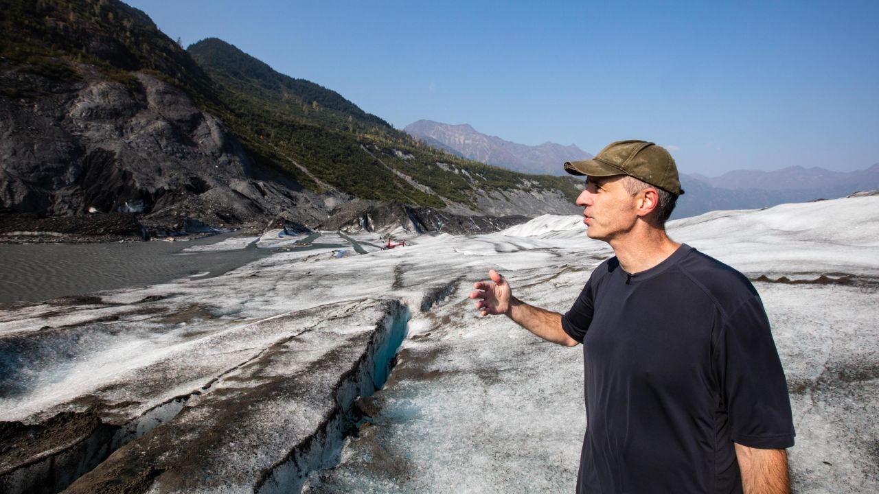 Climate scientist Brian Brettschneider looks at how far the Spencer Glacier has receded. 