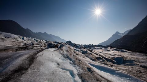 The sun shines down on Spencer Glacier, near Anchorage, Alaska.