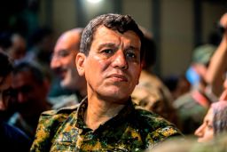 Gen. Mazloum Kobani Abdi, commander-in-chief of the Syrian Democratic Forces (SDF), attends a meeting with other commanders and representatives of the US-led coalition fighting ISIS.