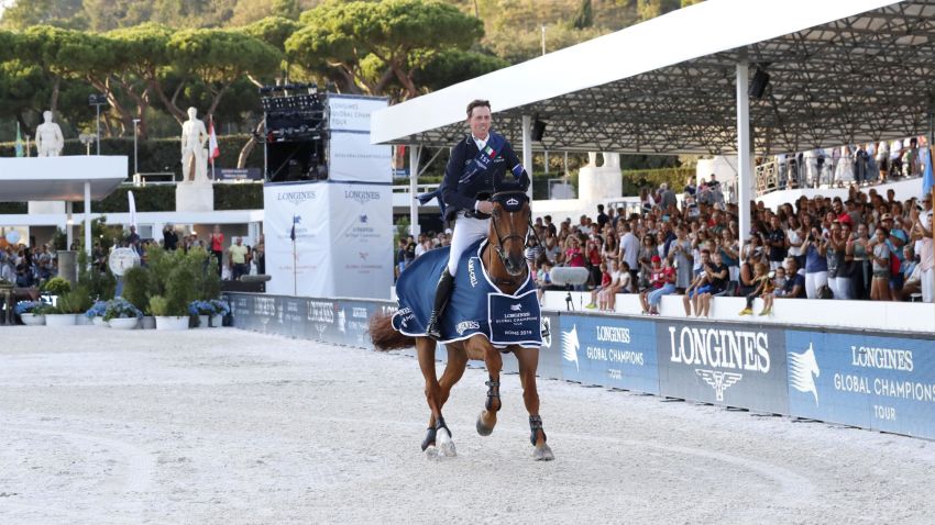 Ben Maher and Explosion W celebrating another victory in Rome.