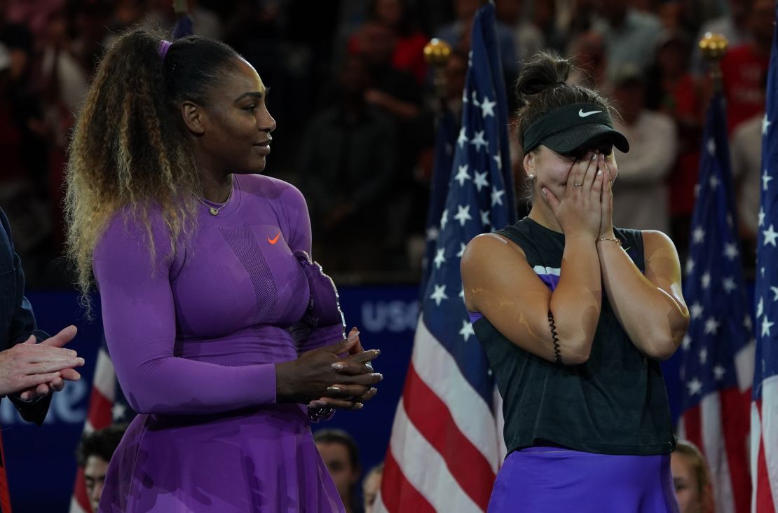 Andreescu reacts after beating Serena Williams in the US Open final.