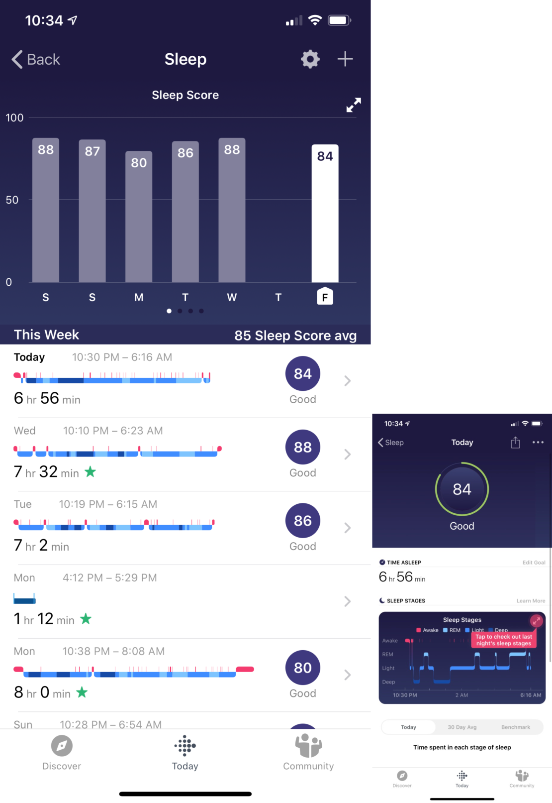 A screenshot of a Fitbit Sleep Score  data chart.