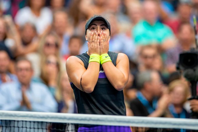 Bianca Andreescu reacts after defeating Serena Williams to win the US Open tennis tournament in Flushing, Queens, New York, on September 7. This marked <a href="index.php?page=&url=https%3A%2F%2Fwww.cnn.com%2F2019%2F09%2F07%2Ftennis%2Fus-open-day-13-womens-final-serena-andreescu-spt-intl%2Findex.html" target="_blank">Andreescu's</a> first US Open win and grand slam title.