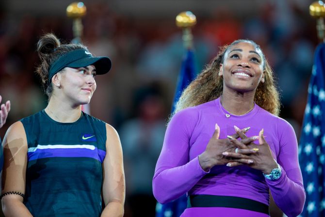 Serena Williams looks up into the crowd at Arthur Ashe stadium during the trophy presentation following the women's singles final the the US Open in Queens, New York, on September 7. Williams was defeated by Bianca Andreescu in two sets, making it the second US Open in a row that she has lost in the championship match.