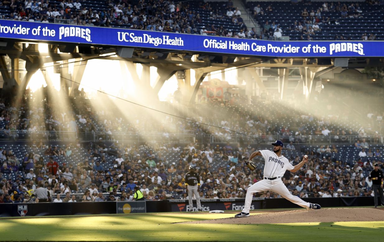San Diego Padres pitcher Joey Lucchesi delivers a pitch in a game against the Colorado Rockies in San Diego, California, on September 7.