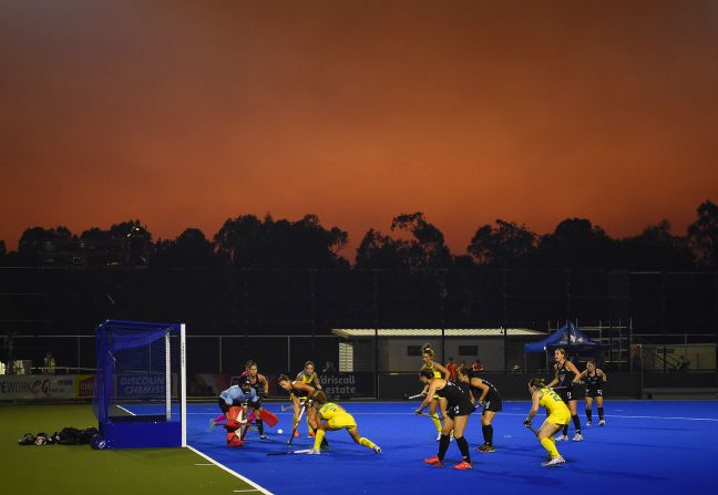 Ambrosia Malone of Australia makes a play on a ball near the goal during the Oceania Cup match between the Australian Hockeyroos and the New Zealand Blacksticks in Rockhampton, Australia, on September 5.