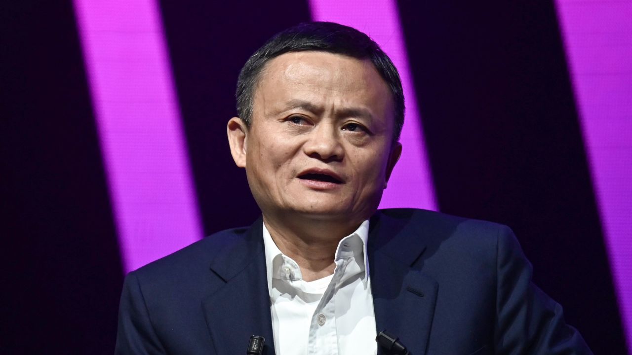 Jack Ma, CEO of Chinese e-commerce giant Alibaba, speaks during his visit at the Vivatech startups and innovation fair, in Paris on May 16, 2019.