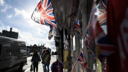 WINDSOR, ENGLAND - OCTOBER 11: Union flags fly in the morning sunshine outside a gift shop near Windsor castle, the day before the wedding of Britain's Princess Eugenie and Jack Brooksbank, on October 11, 2018 in Windsor, England. (Photo by Leon Neal/Getty Images)
