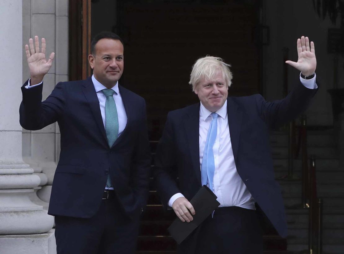 Boris Johnson, right, and Ireland's Prime Minister Leo Varadkar meet in Dublin Monday.