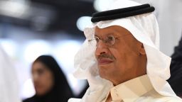 Saudi Arabia's Energy Minister Prince Abdulaziz bin Salman attends the opening ceremony of the 24th World Energy Congress (WEC) in the UAE capital Abu Dhabi on September 9, 2019. (Photo by KARIM SAHIB / AFP)        (Photo credit should read KARIM SAHIB/AFP/Getty Images)