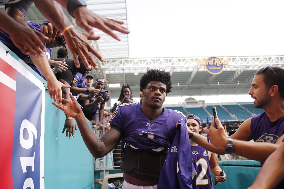 Jackson high fives fans after the game against the Miami Dolphins.