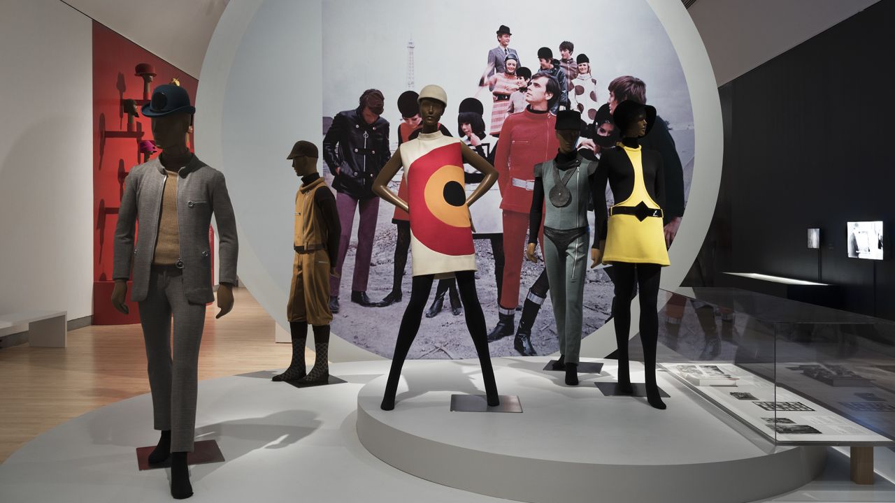 Visitors travel through Star Trek-esque showrooms via "Pierre Cardin: Future Fashion" at the Brooklyn Museum.