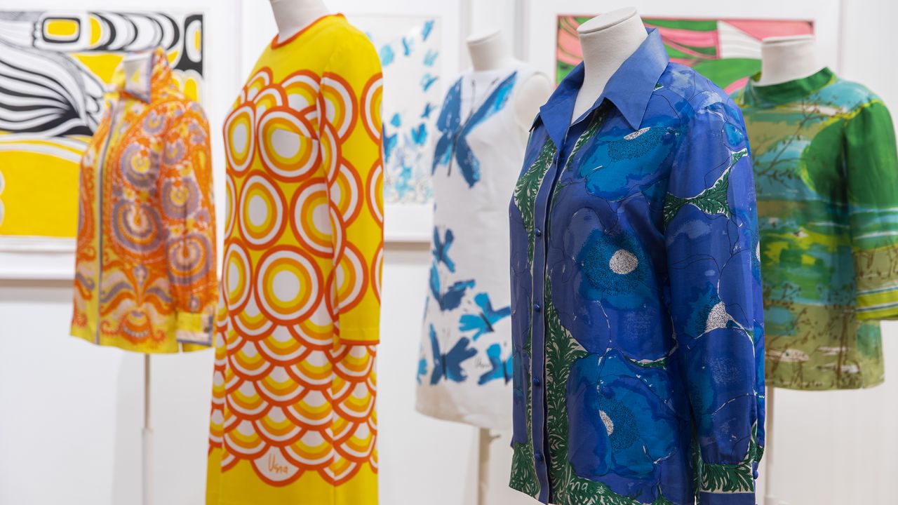 <strong>Museum of Arts and Design:</strong> The vibrantly painted scarves designed by 20th-century artist and entrepreneur Vera Neumann are evoked in the "Vera Paints a Scarf" exhibition.