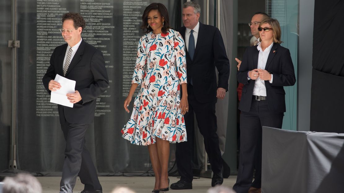 Stop in the Whitney's museum shop and purchase a Thakoon tie in the same floral printed silk as the dress first lady Michelle Obama wore to the building's dedication ceremony.