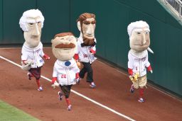 The President's Race during a baseball game between the Washington Nationals and the Atlanta Braves at Nationals Park on April 11, 2018 in Washington, DC.  