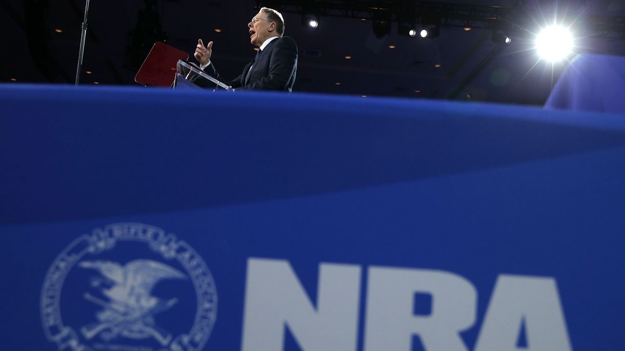 In this February 24, 2017, file photo, Wayne LaPierre, executive vice president of the National Rifle Association, speaks during the Conservative Political Action Conference.