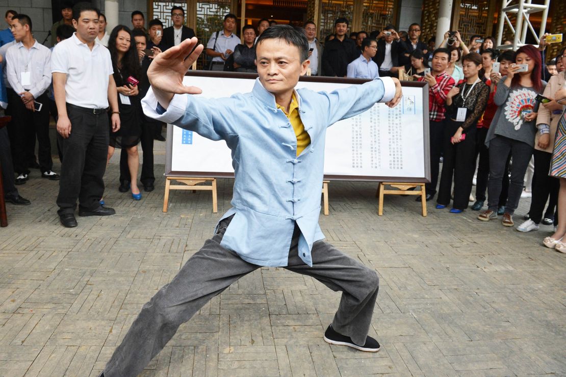 Alibaba Group Chairman Jack Ma performs martial art during the 2018 Taobao Maker Festival.
