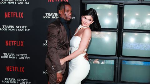 Travis Scott and Kylie Jenner at the premiere of Netflix's "Travis Scott: Look Mom I Can Fly" in 2019.
