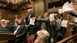 British MP Stephen Morgan posted this photo from the House of Commons to Twitter in the early hours of Tuesday with the caption 'Bercow the hero'.