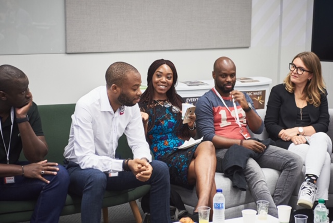 Osifo with 54gene chief of staff Abi Galadima (center) discussing their work at a recent Google event in London. 