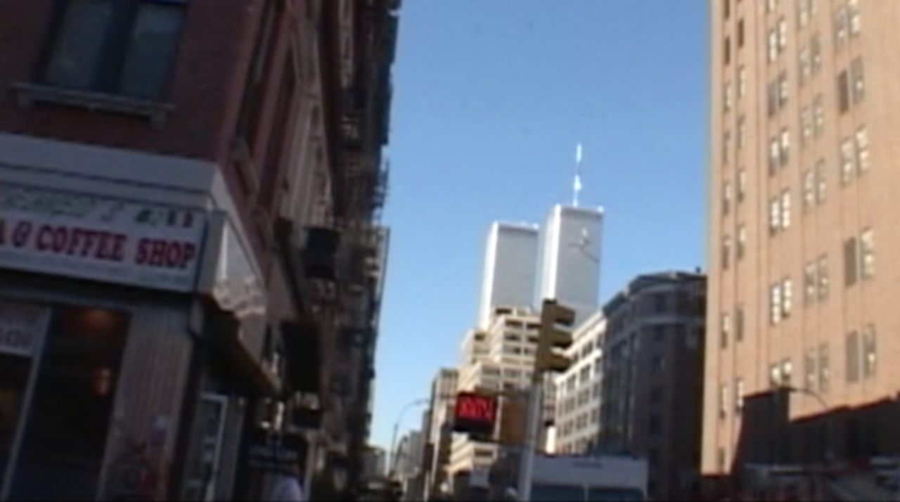 In this image taken from video, American Airlines Flight 11 is seen seconds before crashing into the north tower of the World Trade Center at 8:46 a.m. ET. It was the first plane that hit the World Trade Center. Flight 11 took off from Boston and was scheduled to fly to Los Angeles.